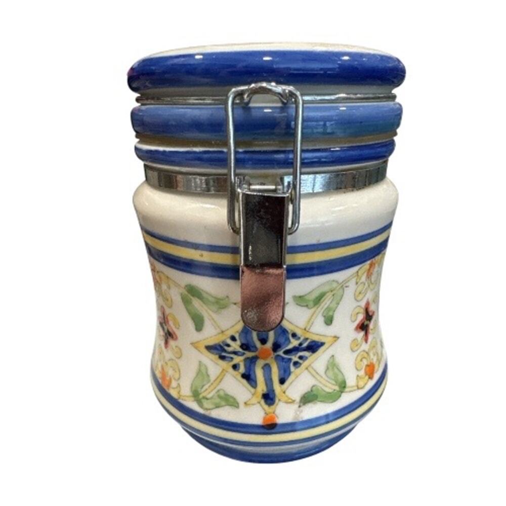 Vintage Floral Print Porcelain Canister Tight Clamp Lid - Picture 3 of 10